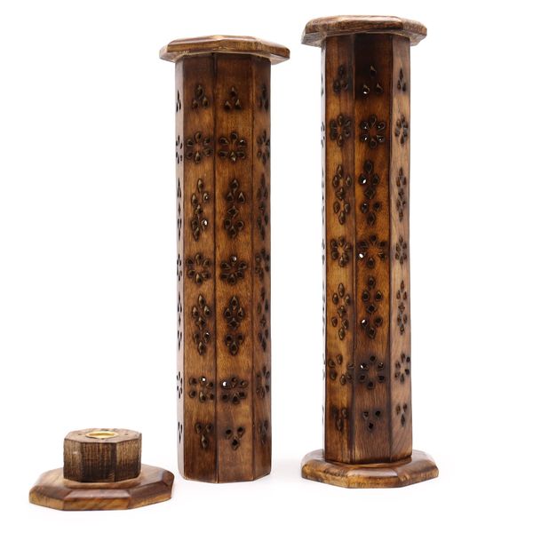 Mango Hout Hexagonale Toren-wierookhouder