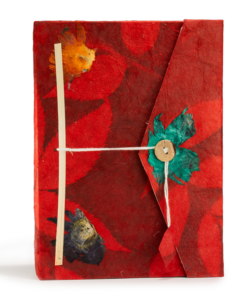 Lokta Bold Floral Notebook – Large (21x15cm) – 45 Bladen – Inclusief Boekenlegger – Ruby