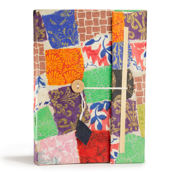 Lokta Patchwork Notebook – Groot (21x15cm) – 45 Bladen – Inclusief Boekenlegger – Multikleur