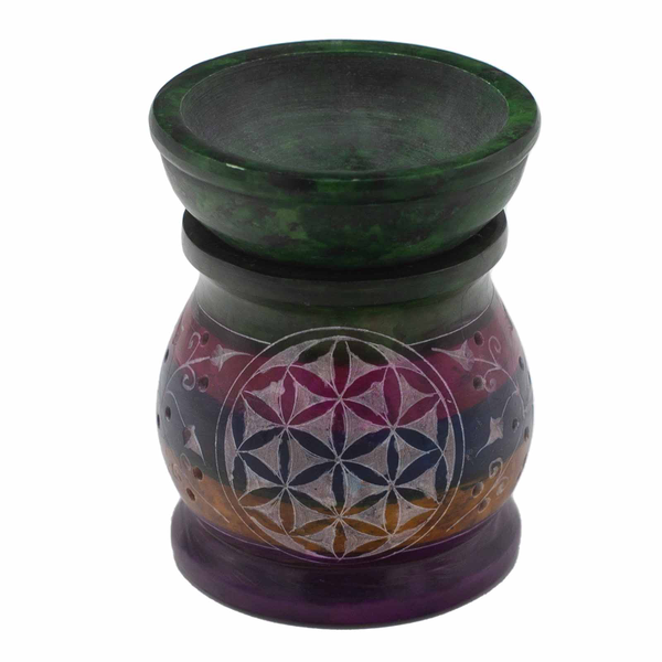 Soapstone Oil Burner 10cm - Flower of Life - Vijf Kleuren