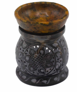 Zeepsteen Geurbrander 10cm - Mandala Flower - Zwart & Geel