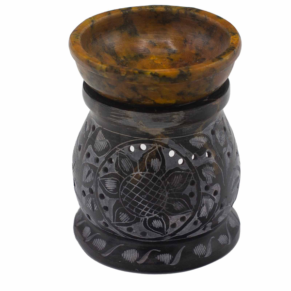 Zeepsteen Geurbrander 10cm - Mandala Flower - Zwart & Geel